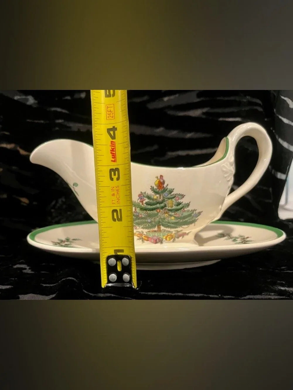 Vintage 1976 Spode Christmas Tree Gravy Boat Attached Stand Made In England EUC